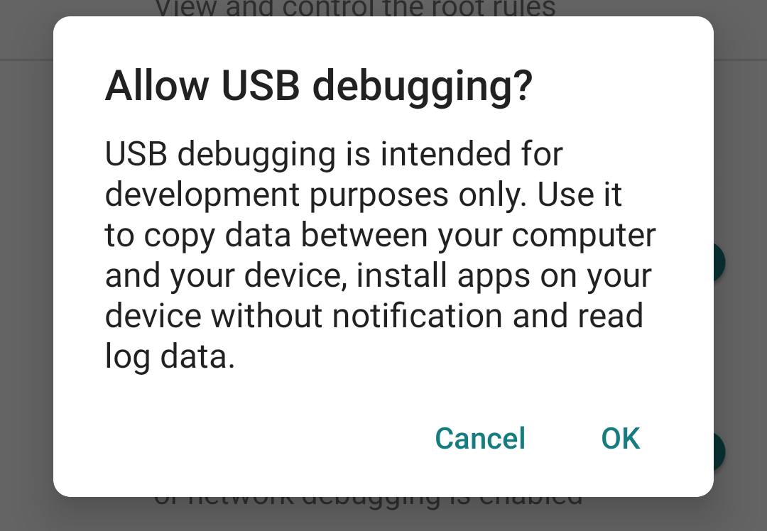 Dialog Allow USB debugging v nastavení pro vývojáře na Androidu