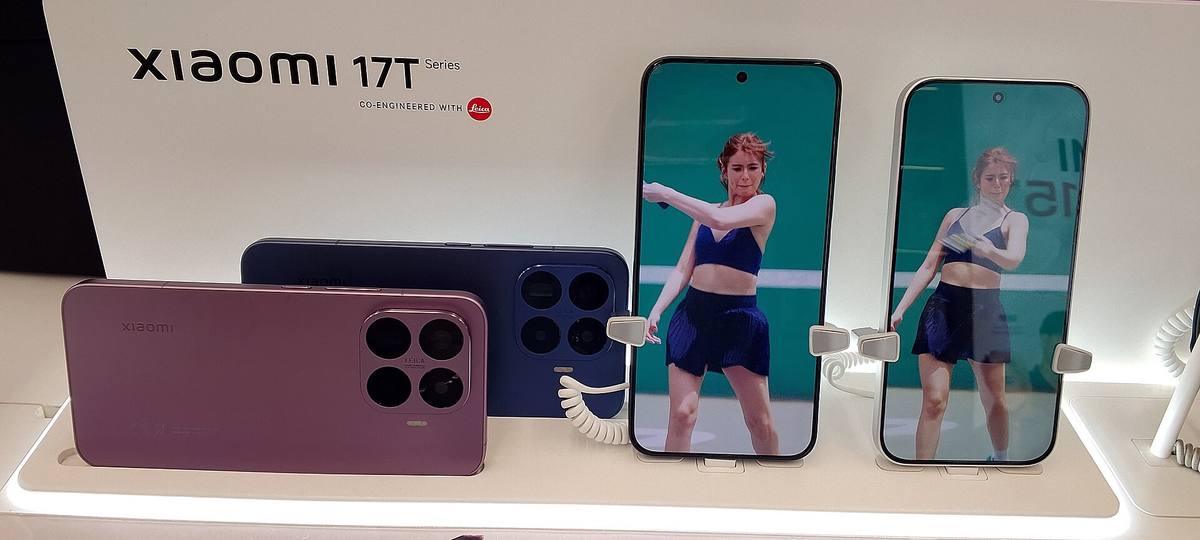 Xiaomi 17T Pro a Xiaomi 17T vystavené v prodejně